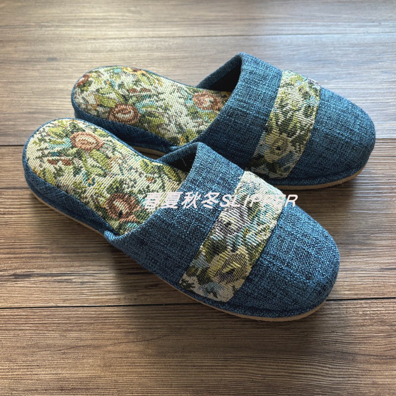 日单拖鞋秋冬男女款简约棉麻地板静音包头日式传统八方拖余单量少 - 图1