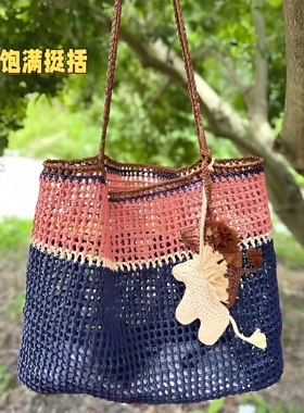 拉菲草编织线棉草线diy钩针编织包包遮阳帽子线段染渐变日本纸