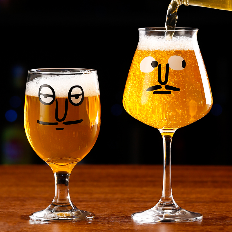 可爱表情韩国ins风高脚杯精酿啤酒杯玻璃冷饮奶昔杯果茶杯葡萄酒,淘宝优惠券,粉丝福利购,淘宝优惠卷
