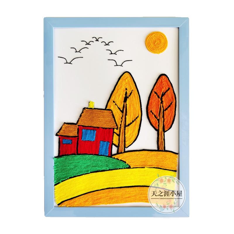 幼儿园儿童小学生手工制作废物利用玩具毛线粘贴画材料包春夏秋冬