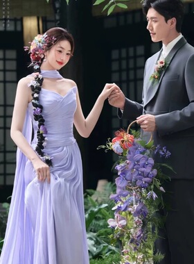 仿真花手拎花新娘diy结婚手捧花紫色红色接亲花束手环花道具hot