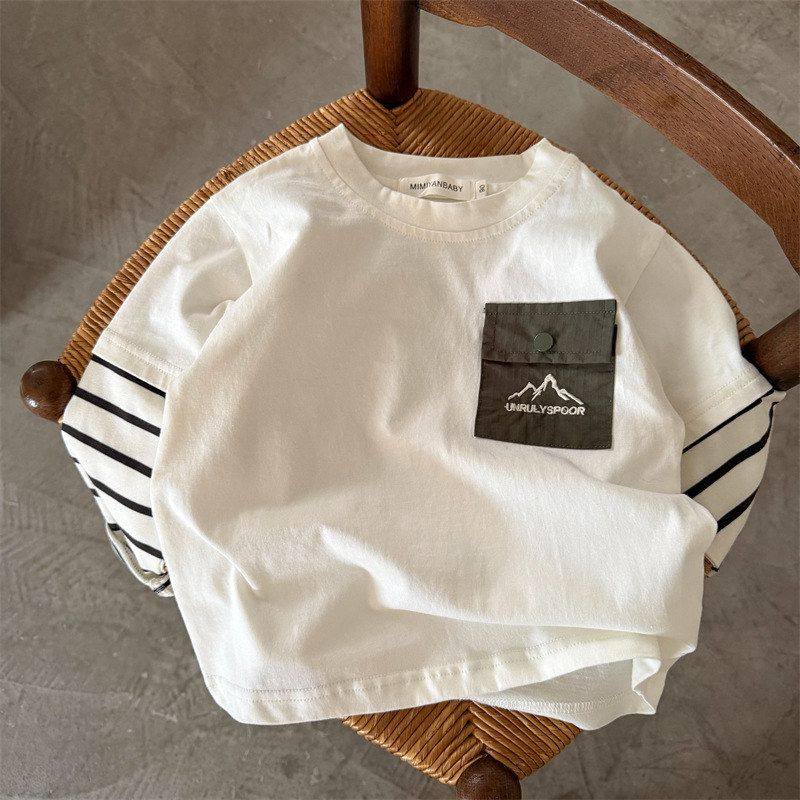 古德家儿童长袖T2026春季新品男女童刺绣口袋打底衫宝宝撞色T恤衫,淘宝优惠券,粉丝福利购,淘宝优惠卷