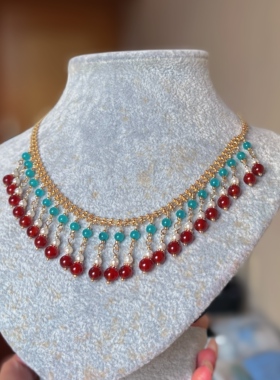 海棠记原创红玛瑙流苏复古项链