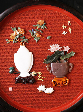 扬州漆器厂雕漆嵌玉圆台屏生日结婚商务办公乔迁礼品家居装饰摆件