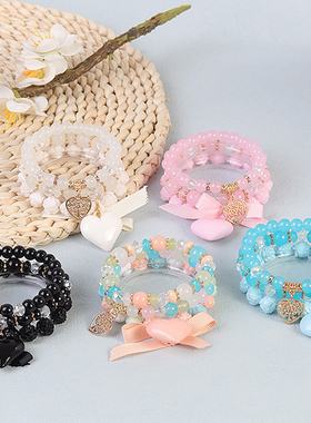 甜美风黑白粉蓝色多层饰品手串