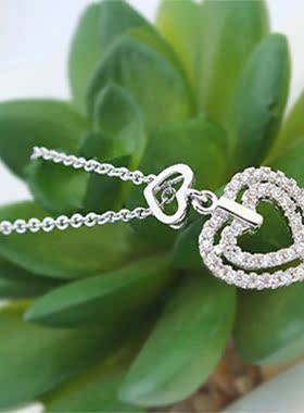 彩衣阁时尚短款双心925银项链情侣饰品送女朋友生日礼物美丽礼物