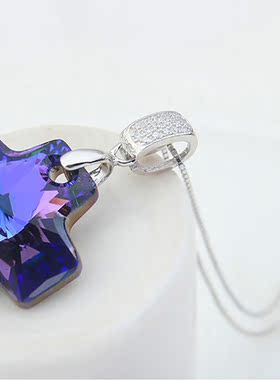 水晶梦幻蓝色时尚个性风项链吊坠