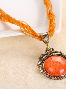 多色圆形大气民族风长短款毛衣链