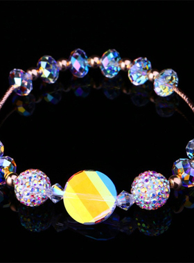 紫色白彩色圆片生日饰品水晶手链