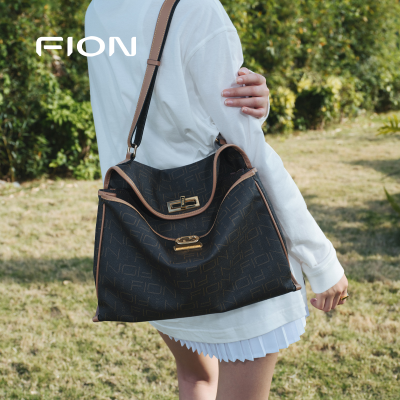 Fion/菲安妮老花托特包新款高级感小众女包包单肩斜挎公文包