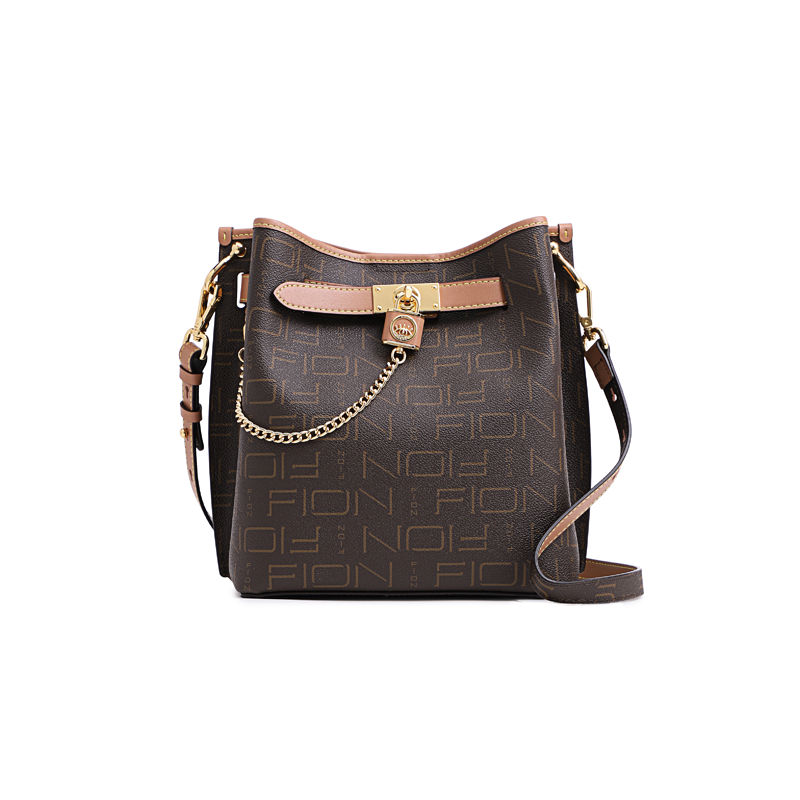 Fion/菲安妮老花水桶包 新款轻奢通勤女包小众设计复古斜挎包