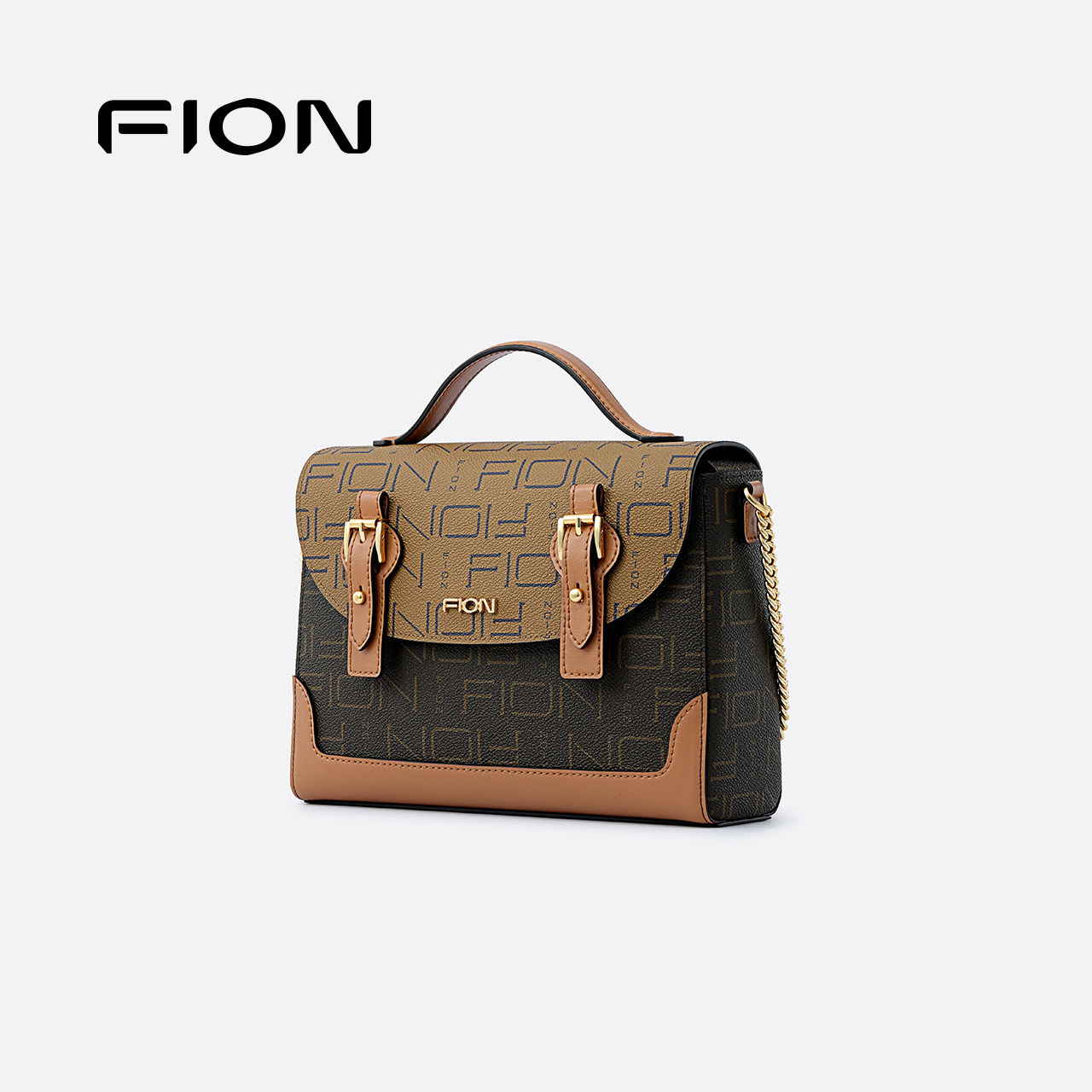 Fion Fion/菲安妮老花邮差包新款通勤手提包女款复古大容量单肩斜挎包_虎窝淘