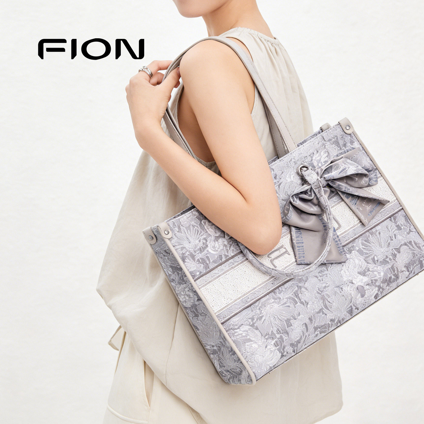 Fion/菲安妮巧锦新中式托特包新款女包大容量轻奢通勤单肩手提包