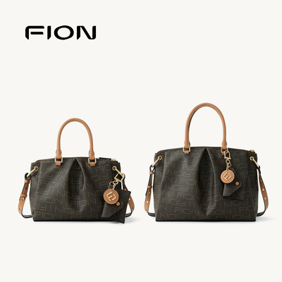 Fion/菲安妮老花褶皱饺子包新款高级感小众手提包包女单肩斜挎包