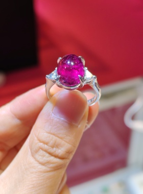 pt900打造钻石碧玺戒指