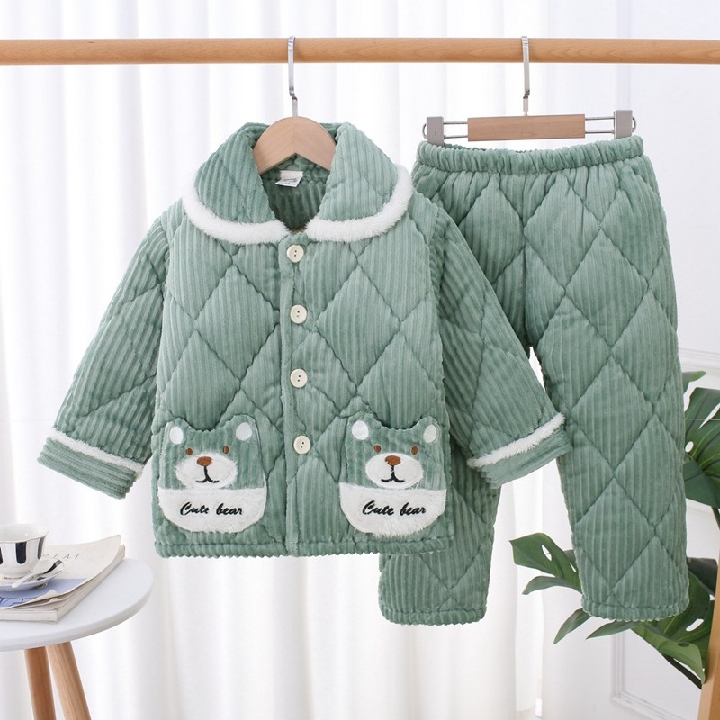 冬季儿童加厚夹棉法兰绒睡衣小男孩女童宝宝珊瑚绒保暖家居服套装,淘宝优惠券,粉丝福利购,淘宝优惠卷