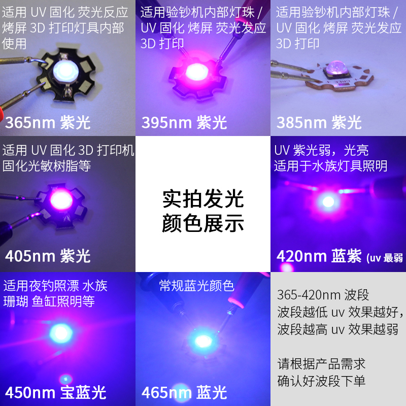 3.7v5v紫光365固化uv验钞385 395手电筒led电池灯珠usb 405烤屏灯 - 图1