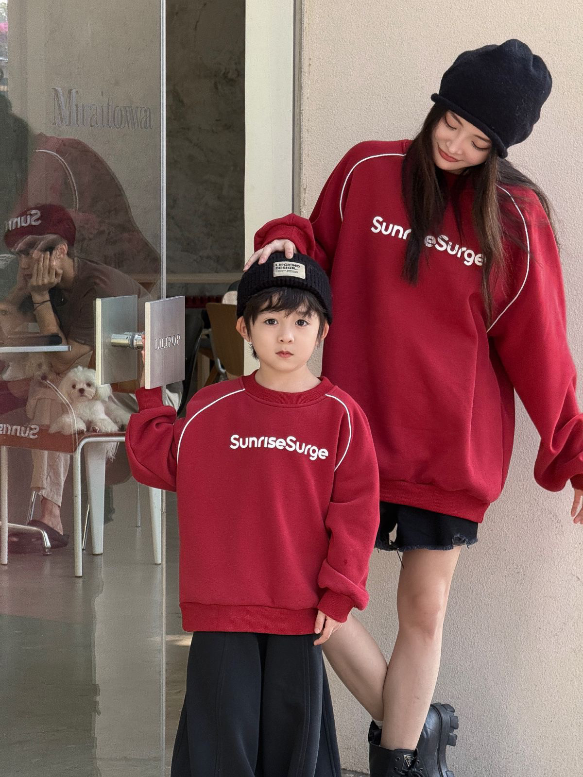 亲子装母女加绒卫衣2025新款韩版机车一家三口红色儿童洋气潮上衣,淘宝优惠券,粉丝福利购,淘宝优惠卷