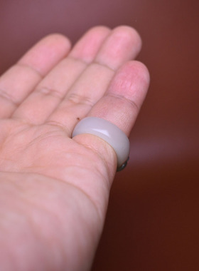 内径16翠青白玉如意葫芦戒指13码