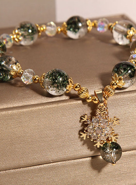 绿幽灵水晶手链女夏ins小众轻奢复古雪花吊坠手串送女友闺蜜礼物