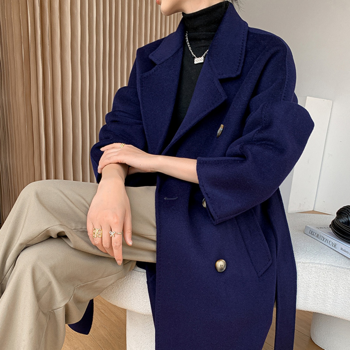 高端M家羊绒大衣女名媛风中长款气质大牌高级感101801秋冬外套 - 图3
