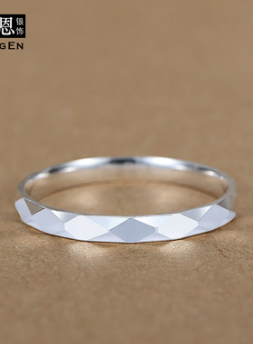 999足银戒指女纯银单身闭口