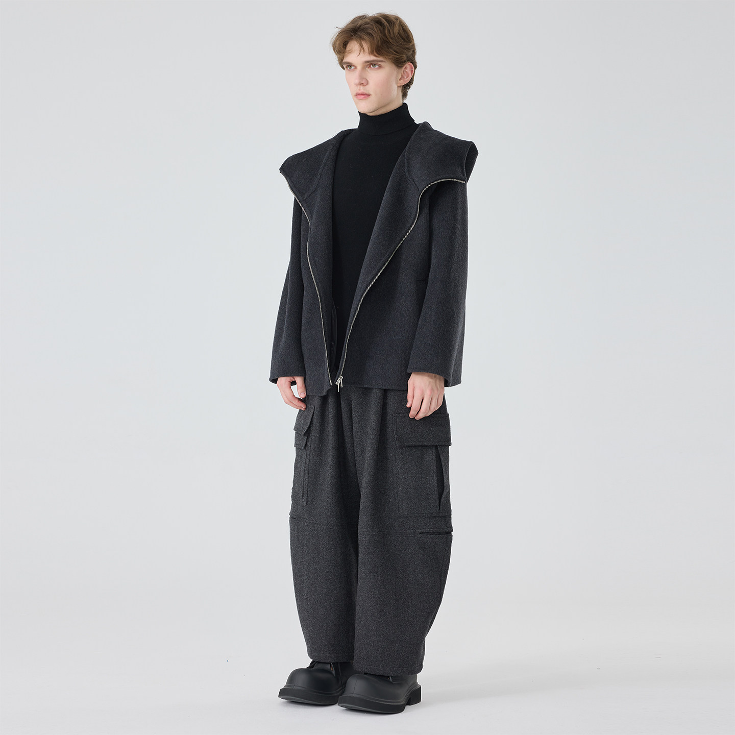 冬季原创设计师款男士休闲简约宽松短款双面羊毛连帽大衣外套,淘宝优惠券,粉丝福利购,淘宝优惠卷