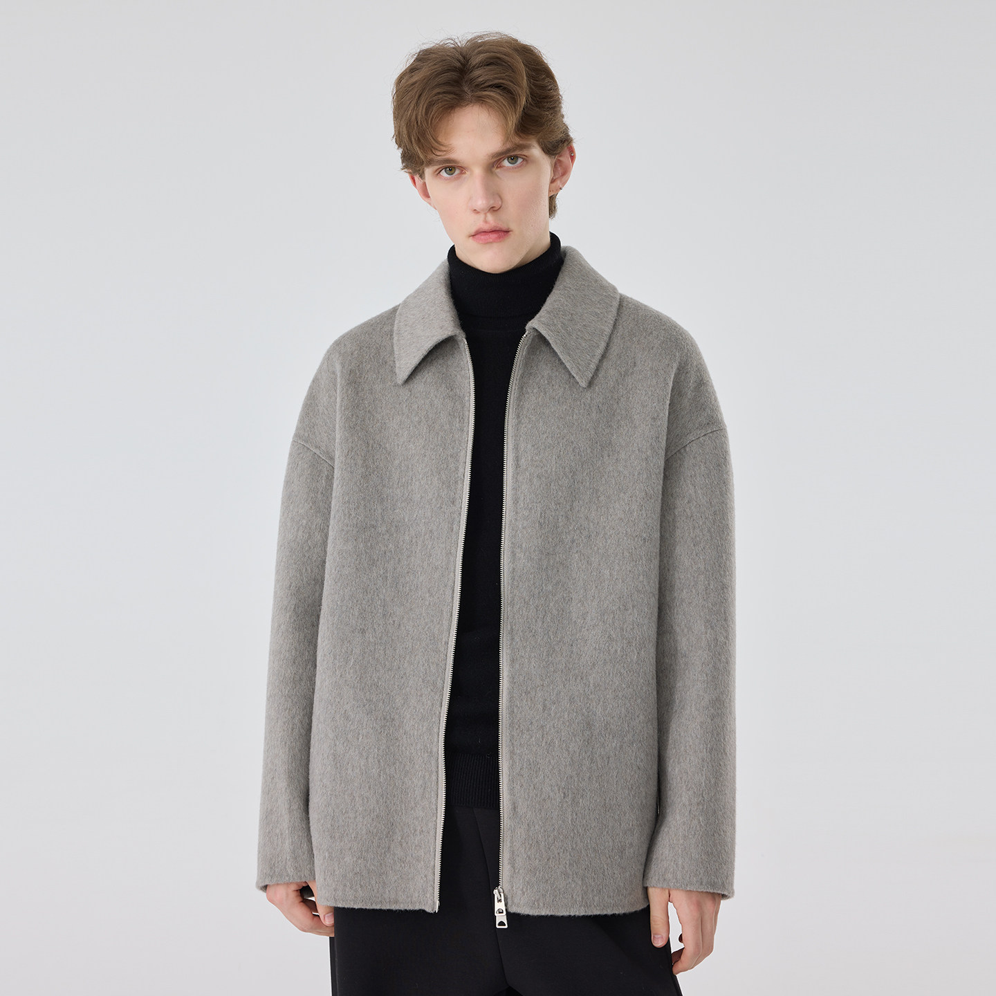 冬季新款男士翻领双面羊毛大衣外套宽松休闲百搭呢子拉链上衣男潮,淘宝优惠券,粉丝福利购,淘宝优惠卷
