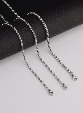 钛钢方珍珠加密粗款嘻哈锁骨链