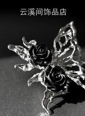 玫瑰蝴蝶戒指女开口可调节镂空