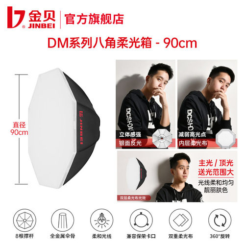 金贝DM系列长方形四角八角柔光箱便携专业摄影灯柔光罩led直播补光灯罩影棚闪光灯箱通用保荣卡口 - 图1