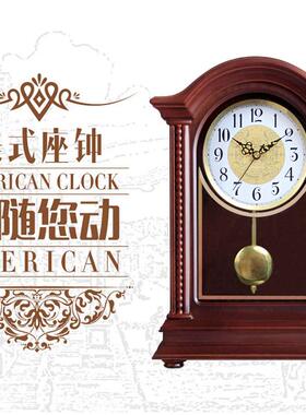 欧式艺森实木复古报时座钟