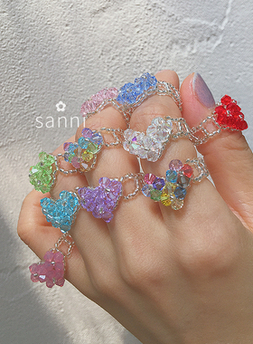 硬糖甜美风水晶爱心戒指