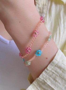 轻松可爱度假感彩色水晶花朵手链