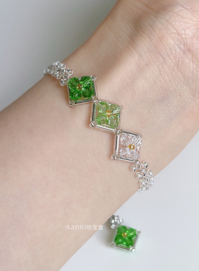 sanni珍宝盒 山川湖泊治愈森林绿 清新脱俗渐变绿色水晶串珠手链