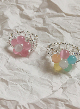 童趣风猫眼石浪漫花朵戒指浪漫