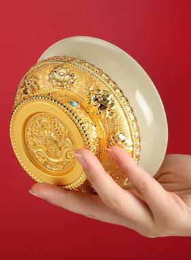 鎏金玉石佛堂供水碗八吉祥供杯