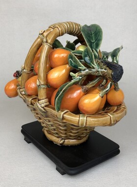 枇杷篮水果篮金玉满堂陶瓷摆件石湾公仔