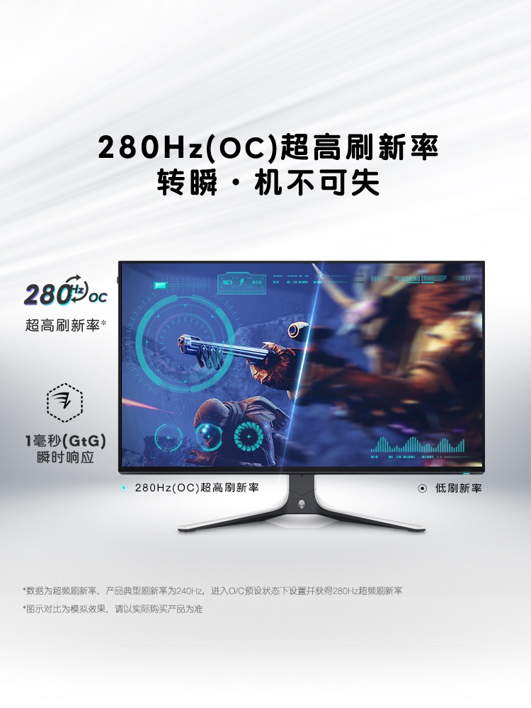 ALIENWARE外星人27英寸2K显示器电竞游戏280hz高刷显示屏AW2723DF-图0