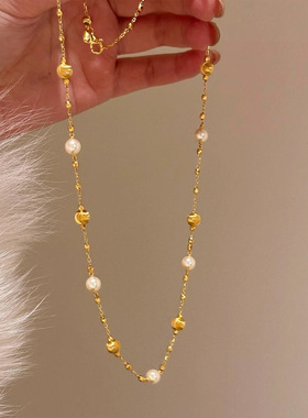 小松果猫眼珍珠项链配饰女轻奢小众锁骨链高级感叠戴吊坠颈链饰品