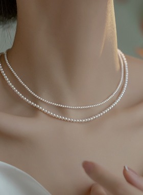 施家正圆2mm极细baby小米粒珍珠项链女轻奢小众高级法式锁骨颈链