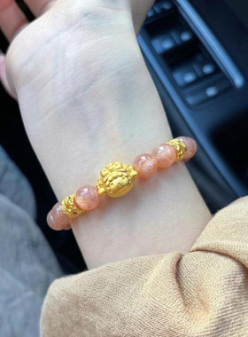 天然太阳石小羊手串女生轻奢高级感串珠手串小众卷卷羊本命年手饰