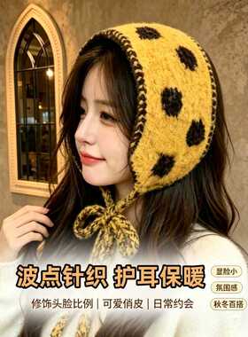 韩系时尚可爱绑带头巾帽子女秋冬