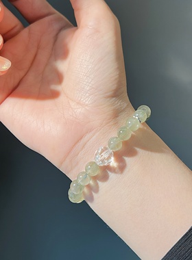 活力绿发晶白水晶设计款招财手链