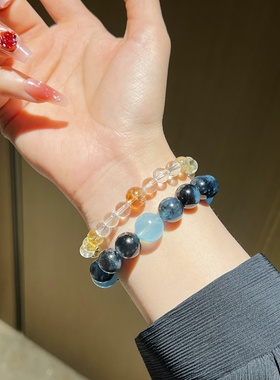 原创设计天然水晶海蓝宝手链