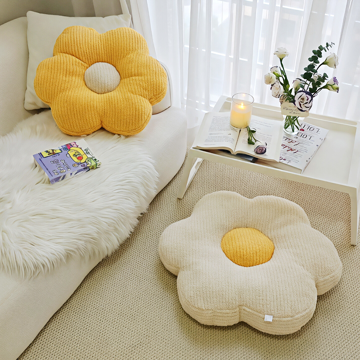 ins风花朵地毯上蒲团坐垫飘窗装饰靠背客厅沙发抱枕靠垫椅子坐垫