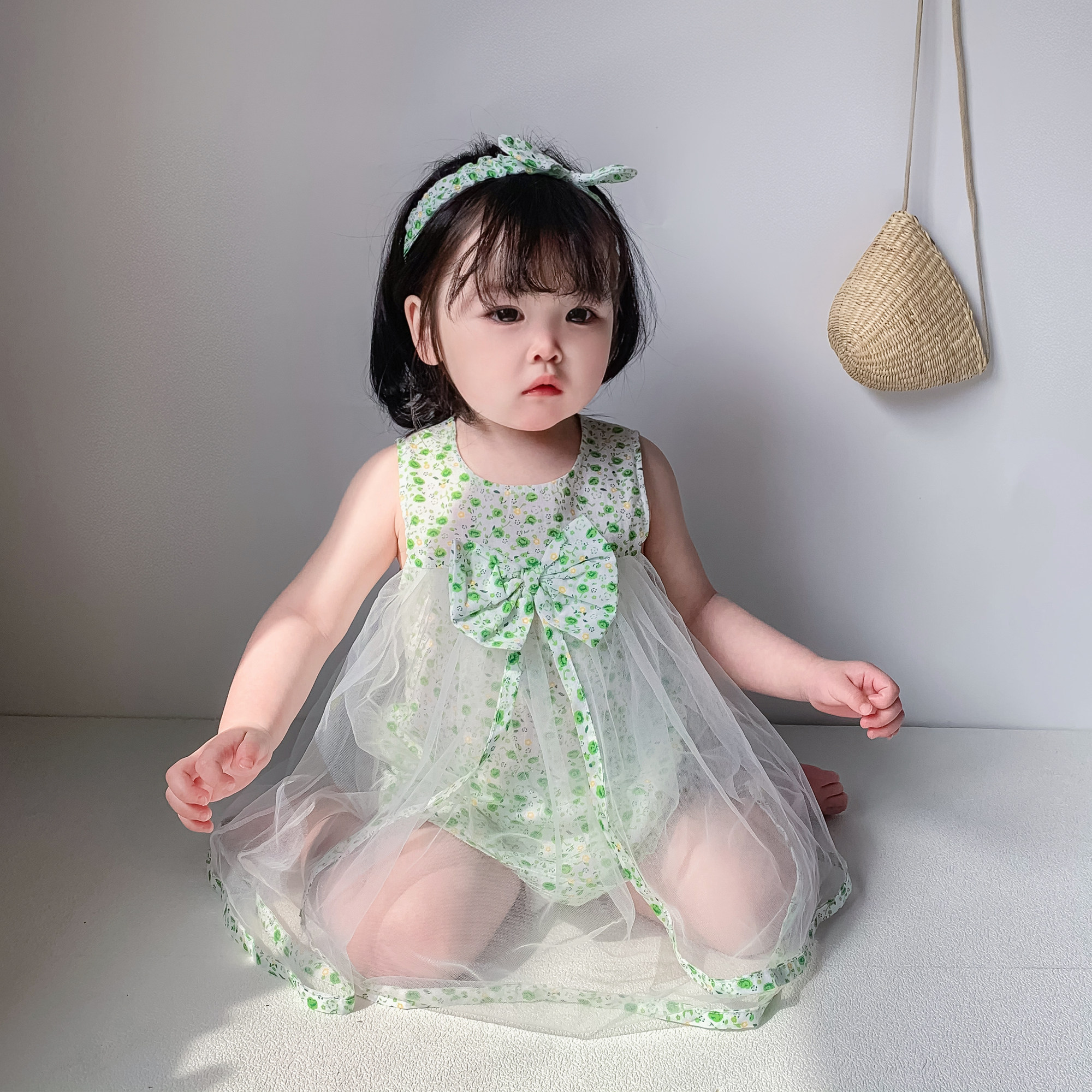 女宝宝夏装连衣裙0-2岁婴儿绿色小清新碎花网纱公主裙ins薄款裙子,淘宝优惠券,粉丝福利购,淘宝优惠卷