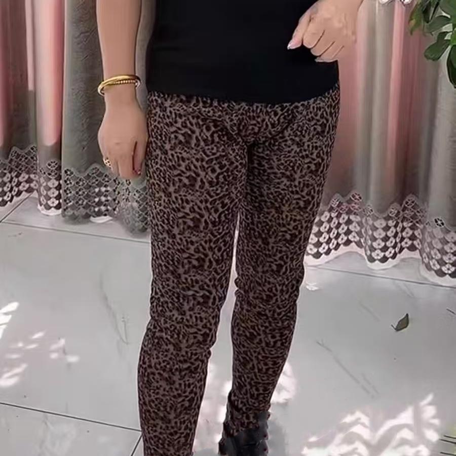 洋气豹纹棉裤女士秋冬大码高腰长裤显瘦百搭弹力加绒加厚打底裤