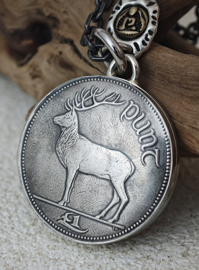 英国爱尔兰一磅麋鹿硬币照片盒子吊坠欧美风格稀少币文创手工挂件