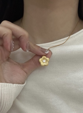 Siaon 一朵小花拉丝工艺S925银镀金新中式轻奢可爱气质耳环项链